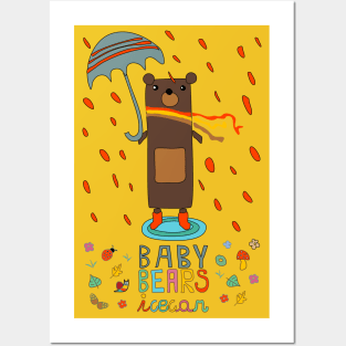 Baby Bears in the rain Posters and Art